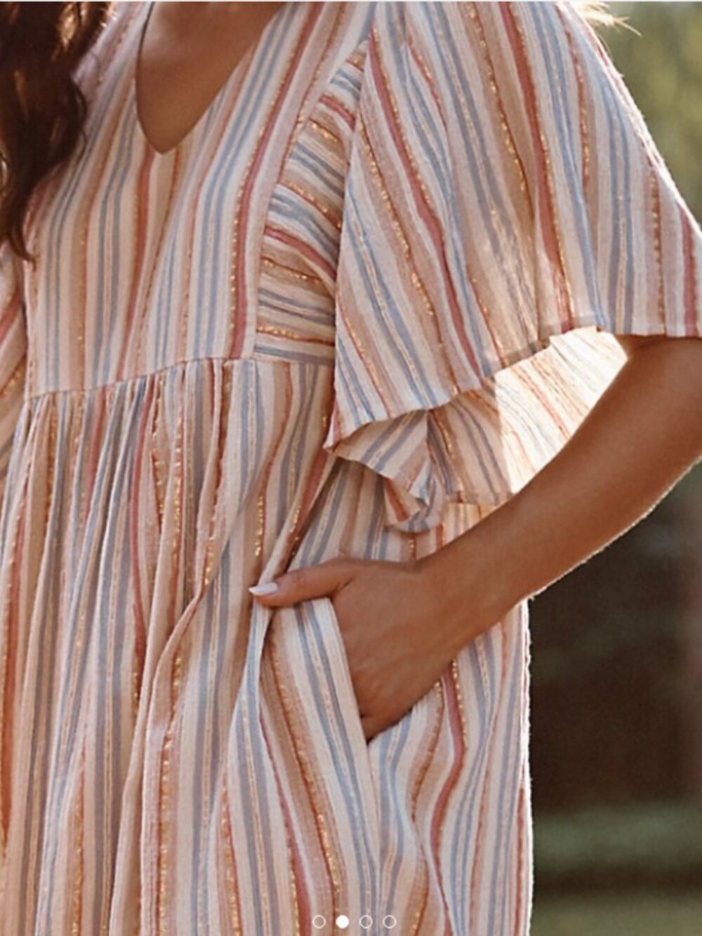 Garnet Hill Lola Shimmering Organic-Cotton Dress in a cream-striped colorway; L - Picture 2 of 8